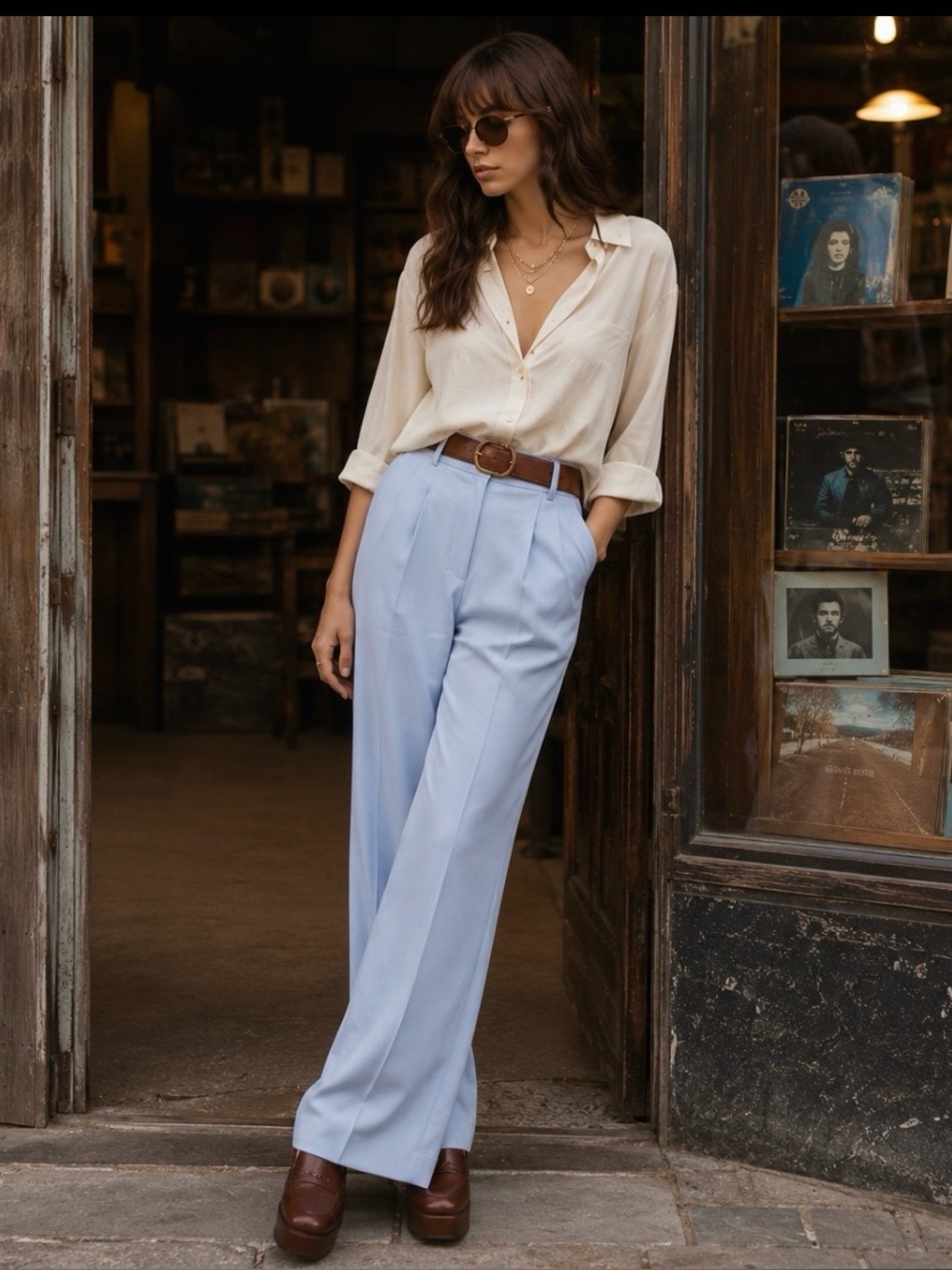 Favorite Daughter The Favorite Pants High Rise Wide Leg Trouser Sky Blue 8 - Picture 1 of 16